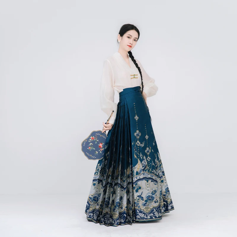 Original Imitation Makeup Flower Ming New Chinese Horse Face Skirt Original National Style Skirt Hanfu Women Woven skirt hanfu