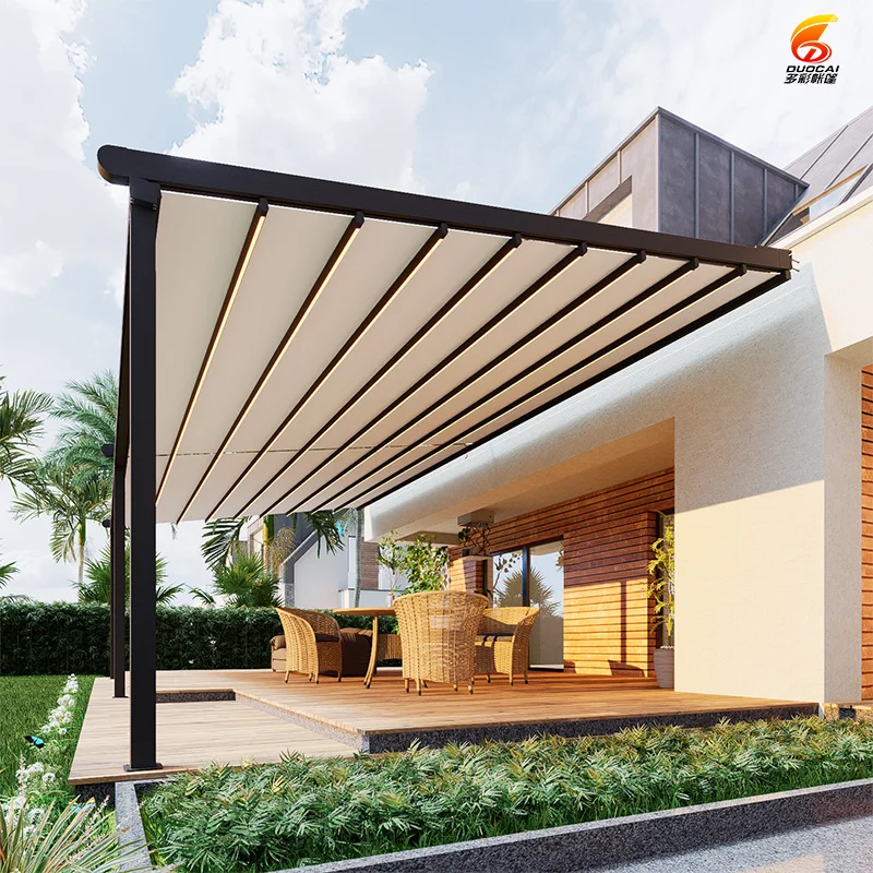 Electric Retractable PVC Fabric Roof Flexible Automatic Balcony Aluminum Alloy Frame Powder Coated Modern Outdoor Gazebo Screen