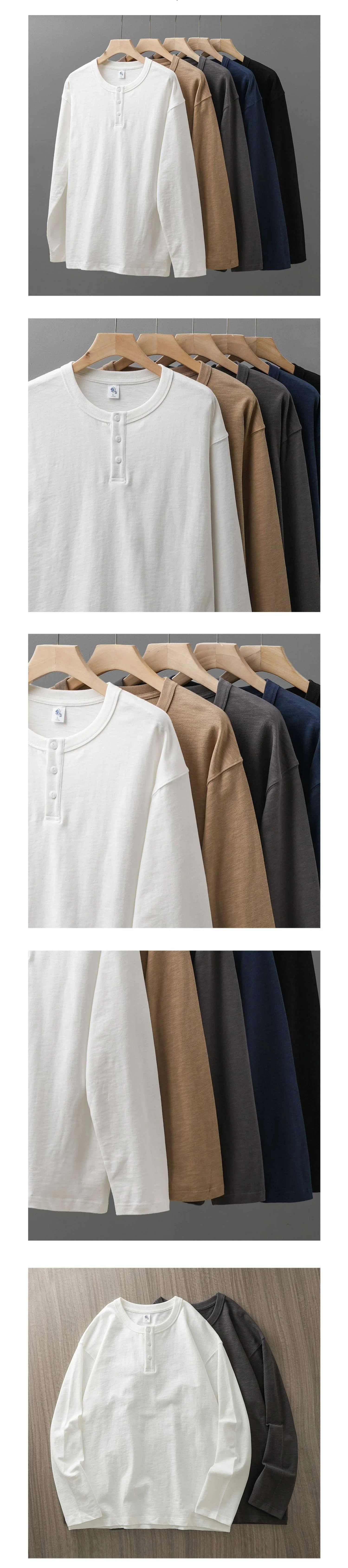 DUKEEN Herren-Henley-Langarm-T-Shirt aus 320 g schwerer Baumwolle, einfarbiges American Vintage Workwear-T-Shirt – Detail 2