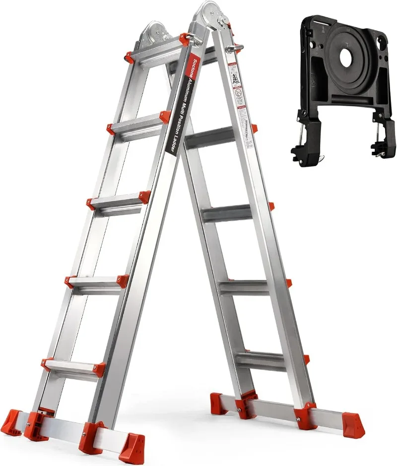 Ladder, A Frame 5 Step Aluminum Ladder Extension Ladder, 17 Ft Muti Position Ladder & Removable Tool Tray with Stabilize