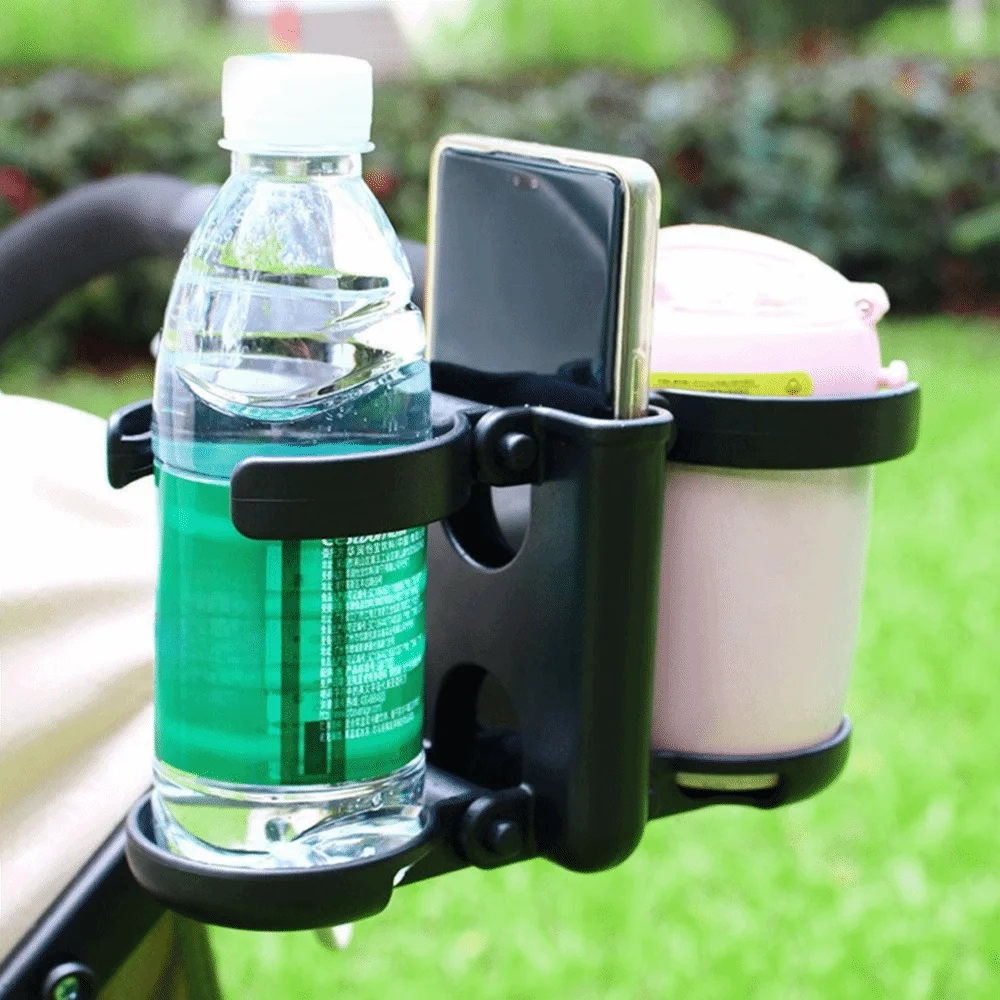 3 in 1 Stroller Cup Holder Foldable Double Cup Drink Rack Space Saving 360 Degree Rotating Pram Phone Mount Parent Use