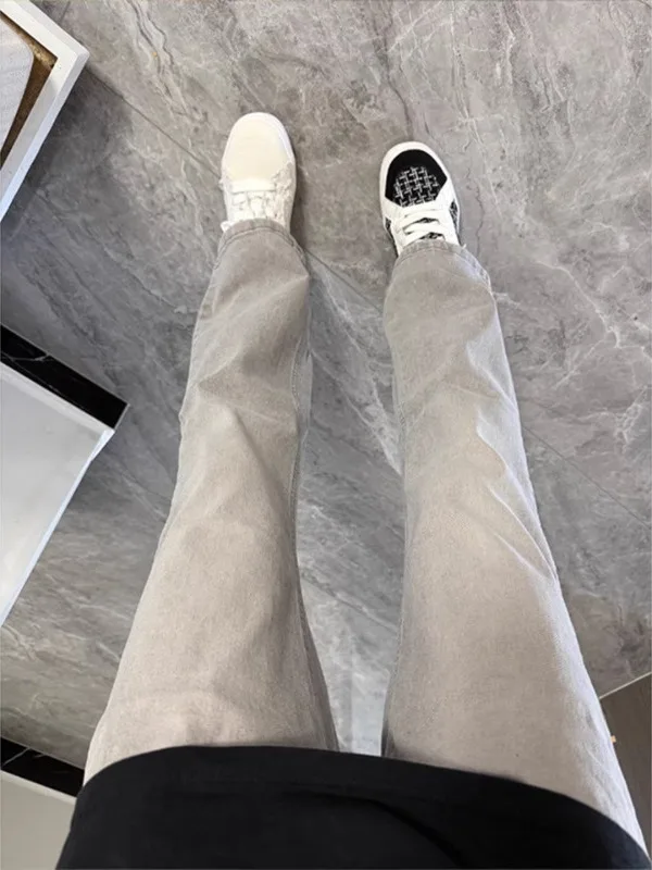 

ey Cement e Flared Jeans Men's Spring CleanFit Slim Straight American High Street Vibe Casual Denim Pants