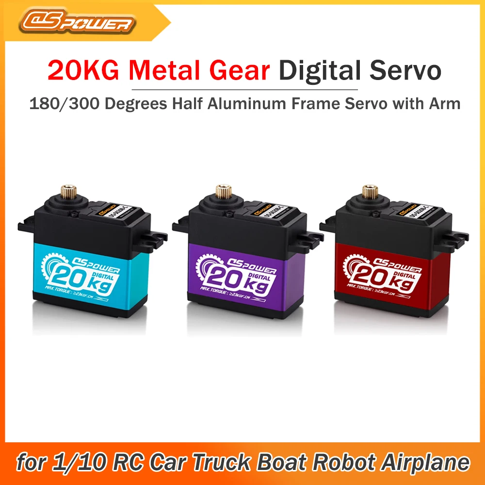 DSpower 20KG Metal Gear 180/300 Degrees Half Aluminum Frame Digital Servo w Arm for 1/8 1/10 RC Car Helicopter Boat Robot Parts
