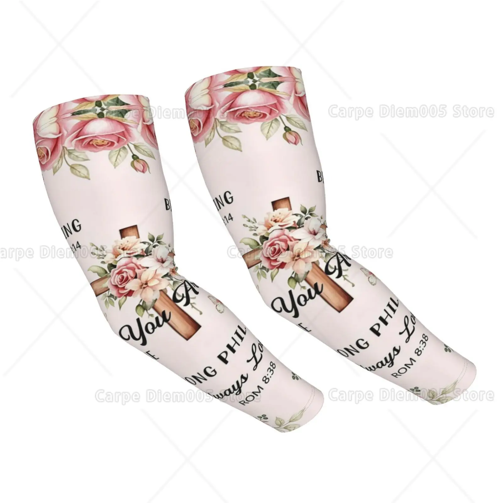

Floral Faith Cross UV Cooling Sun Arm Sleeves Cycling Driving Outdoor Guards For Christian Believers Men Women Summer