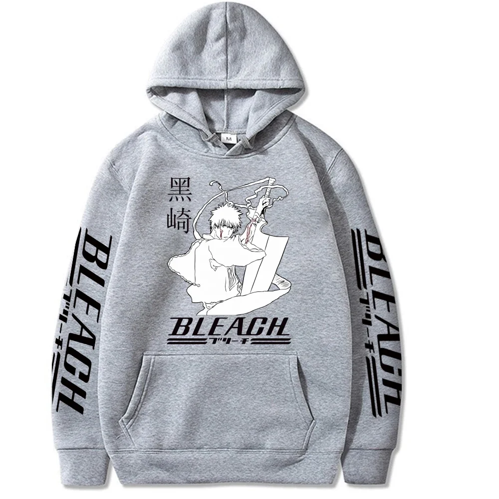 Anime Bleach Kurosaki Ichigo Graphic Printed Hooded Autumn Fleece Hot Manga Hoodies Casual Loose Sweatshirt Harajuku