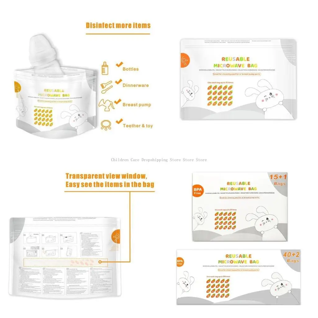 أكياس مريحة للتعقيم بالبخار في الميكروويف عدد 16 / 42 عدد لزجاجات الأطفال وتنظيف مكونات مضخة الثدي #1