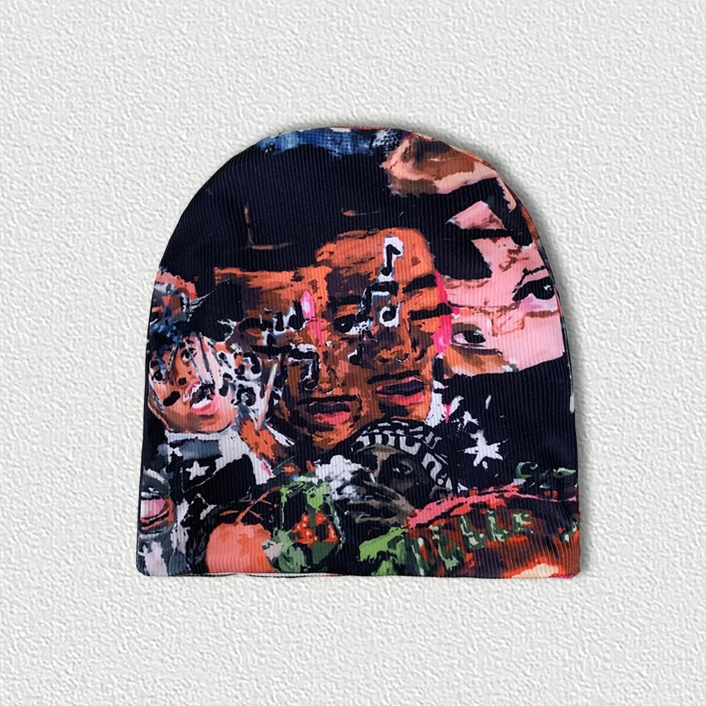 New Subcultural Abstract Face Pattern Cold Hat Retro Punk Graffiti Art Printed Street Hip Hop Neutral Knitted Hat Street Trend