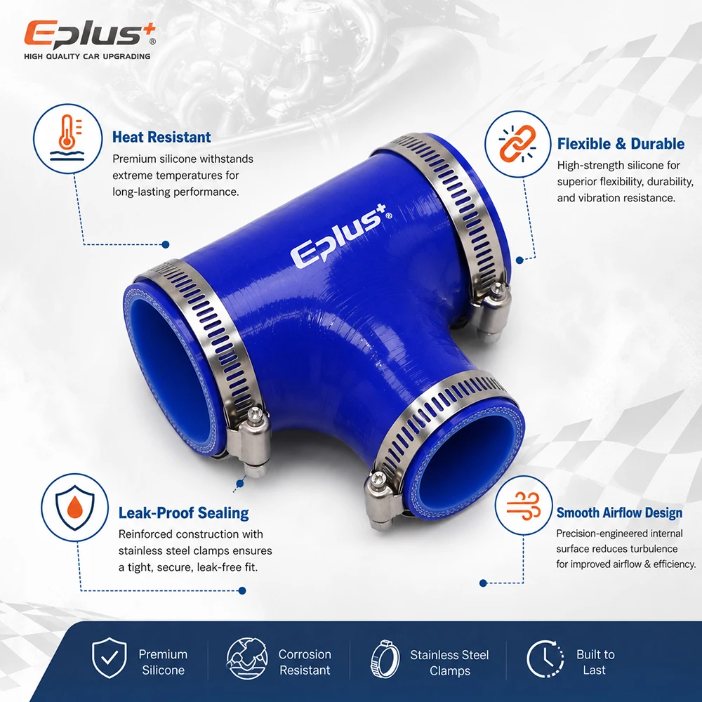 EPLUS Blauer Silikonschlauch 3-Wege T-förmiger Turbo-Ansaugschlauch Universeller Verstärkter Lufteinlass-Schlauch Silikagel-Kupplungsadapter – Detail 3