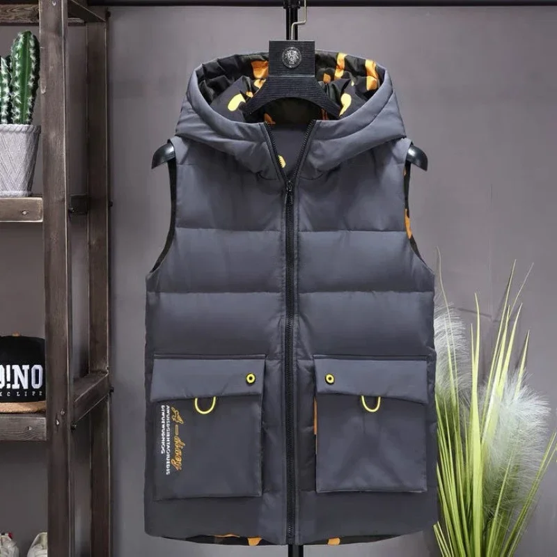 

New Two-sided Hooded Vest Vest Men's Autumn and Winter Camouflage Double-sided Thickened Cotton Vest Men's Jacket