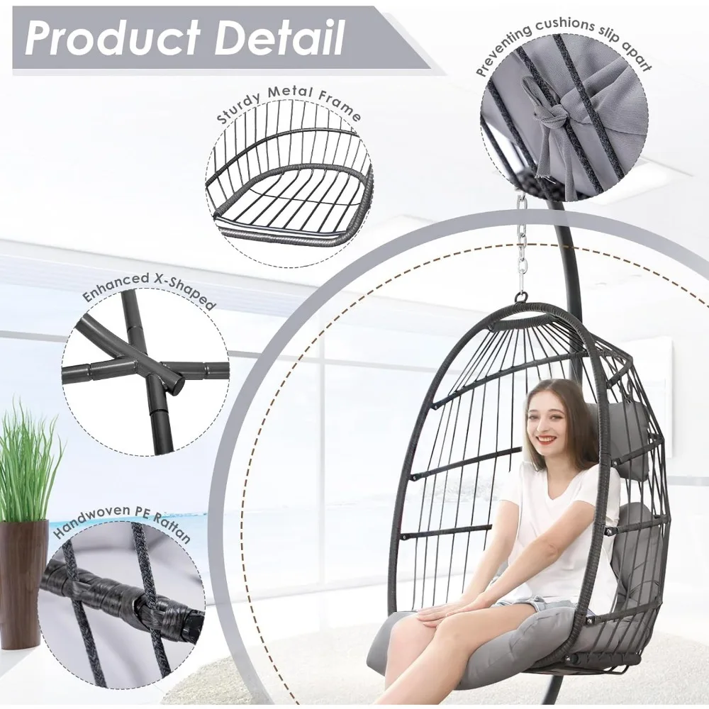 Indoor Outdoor Hanging Egg Chair Swing Hammock Egg Chairs UV Resistant Cushions  for Patio Bedroom Balcony  Egg Chair