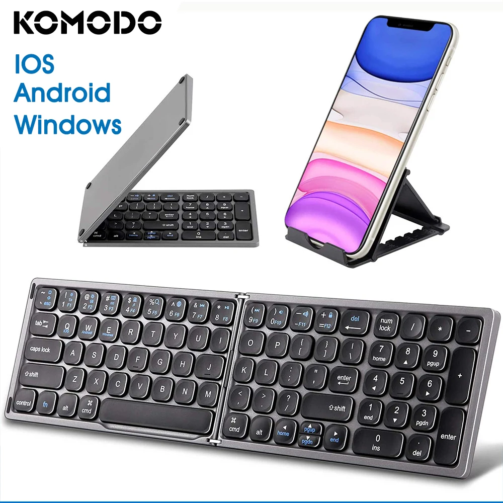 KOMODO Portable Mini Folding Wireless Bluetooth Keyboard with Numeric Keypad for Windows Android IOS Tablet Ipad Phone