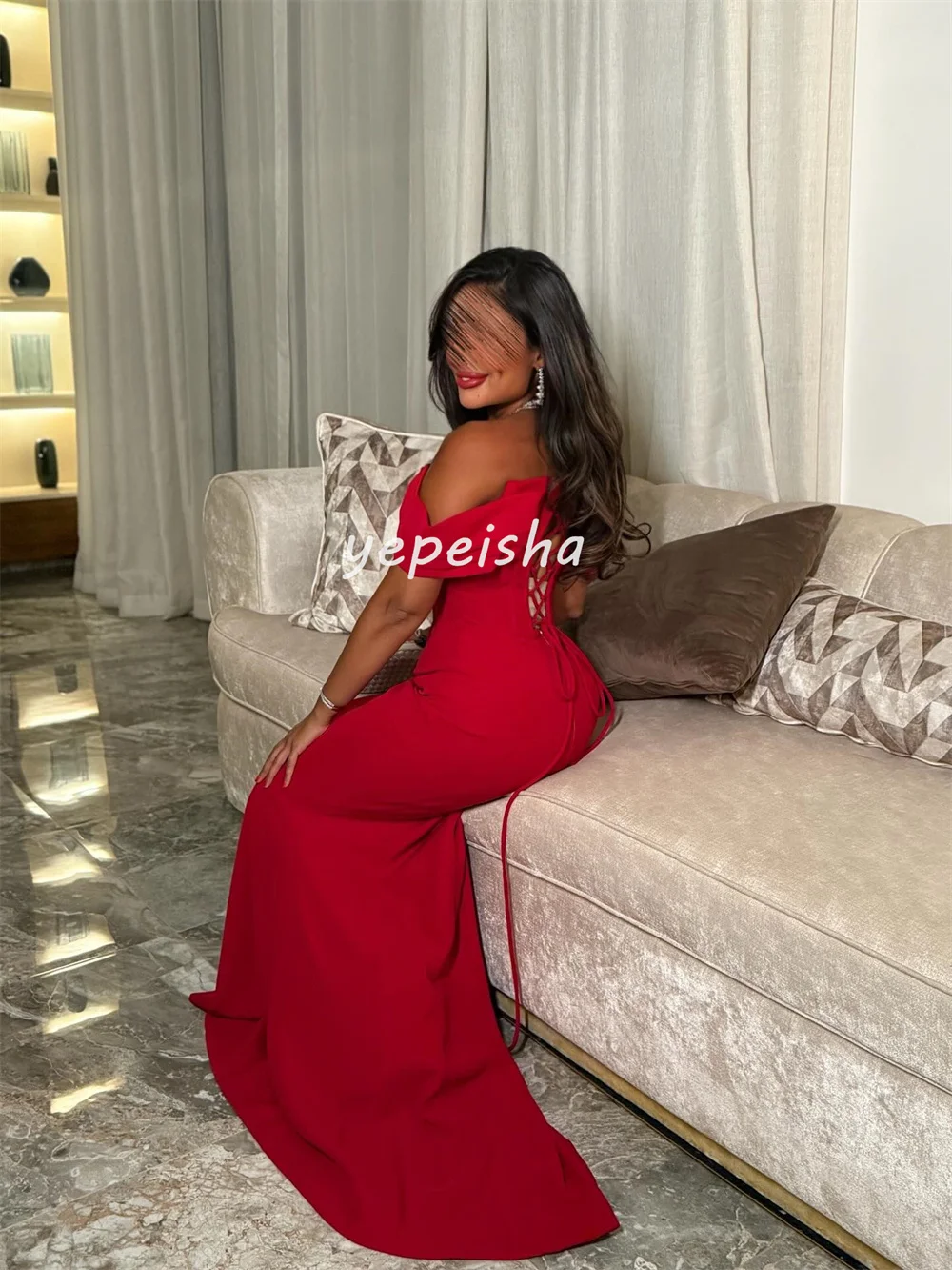 Customized Simple Exquisite Jersey Pleat Mermaid Off-the-shoulder Long Dresses Bespoke Occasion Dresses Sizes Available Fashion