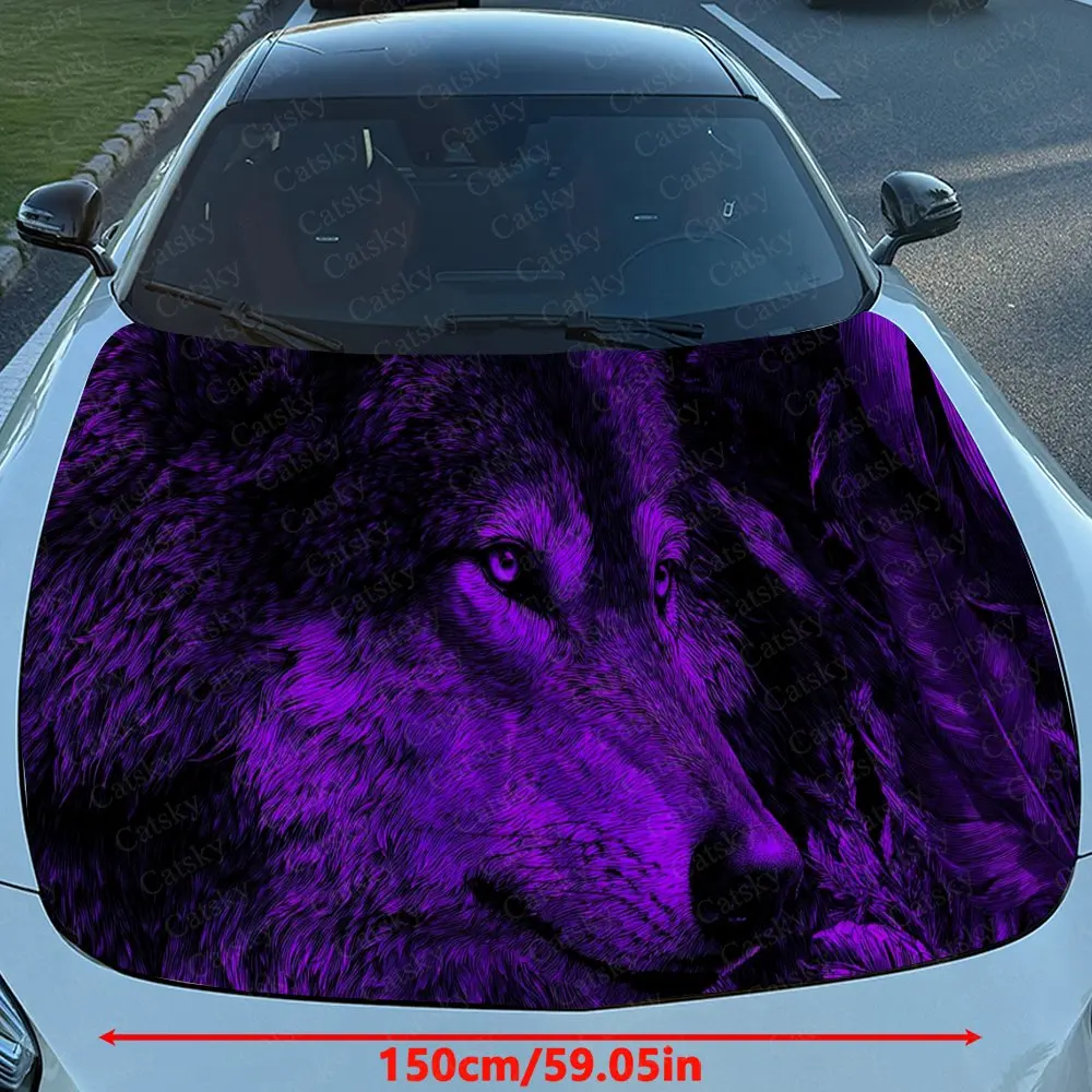 Car Decal Deep-Purple Wolf with Artistic Textural Fusion Design Car Hood Sticker, Waterproof Self - Adhesive PVC Graphics Decals
