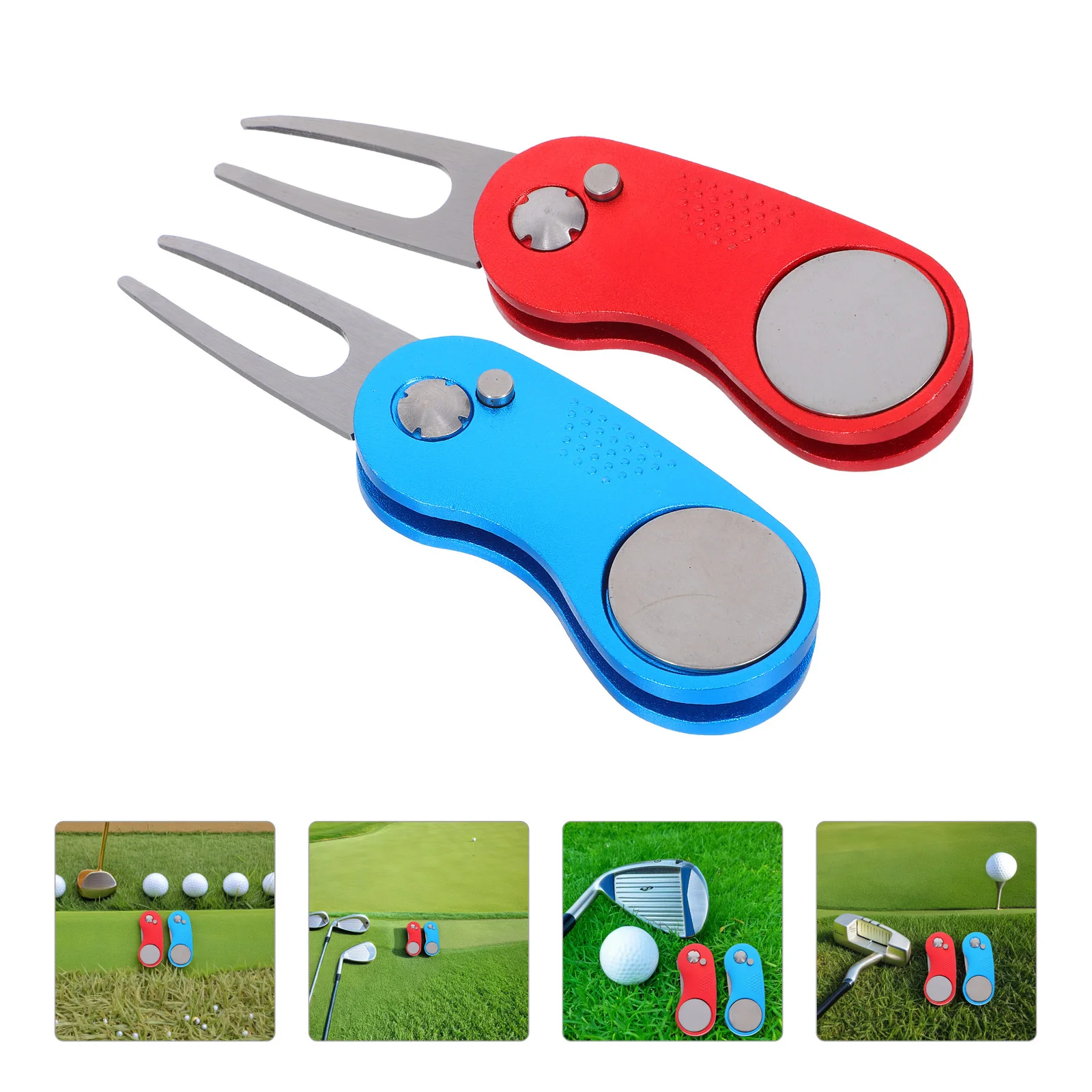 

2Pcs Foldable Golf Divot Repair Tool Aluminum Alloy Spring Mechanism Portable Turf Restoration Green Maintenance