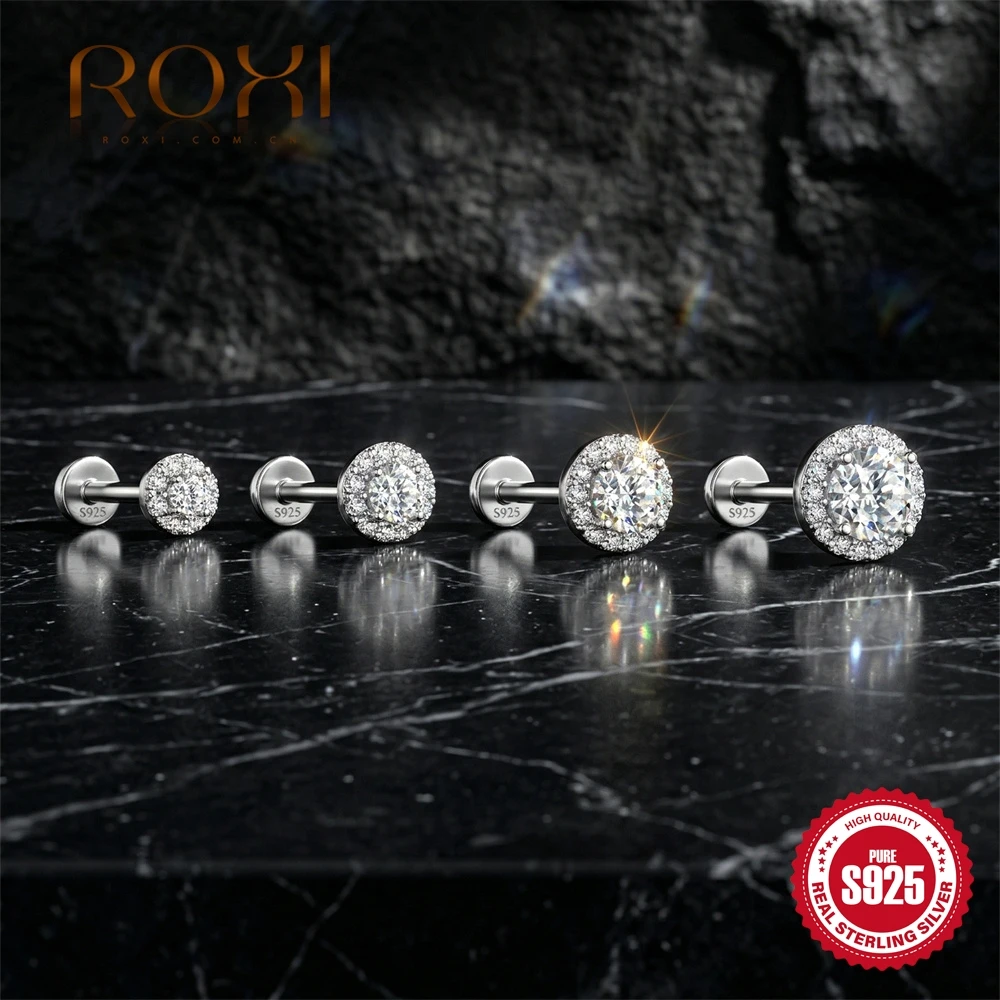 

Серьги-гвоздики ROXI из стерлингового серебра 925 пробы с муассанитом, круглые, 2/3/4 мм, для женщин, с плоской застежкой, для вечеринок и помолвок