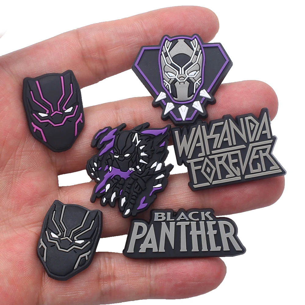 9pcs/SET Marvel Black Panther Series for Movie Cartoon Shoe Charms Accessories DIY Decoration for Classic Clog Kids Gifts