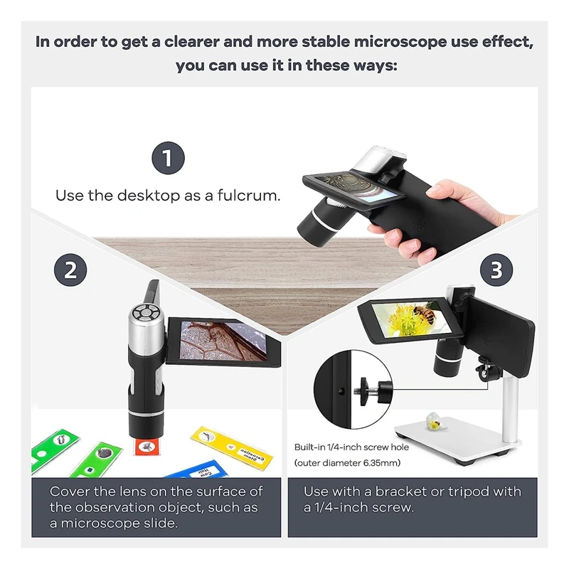 Handheld digitale microscoop Draagbare microscoop met 4-inch scherm Elektronische FHD-videomicroscoop, ondersteunt Windows PC