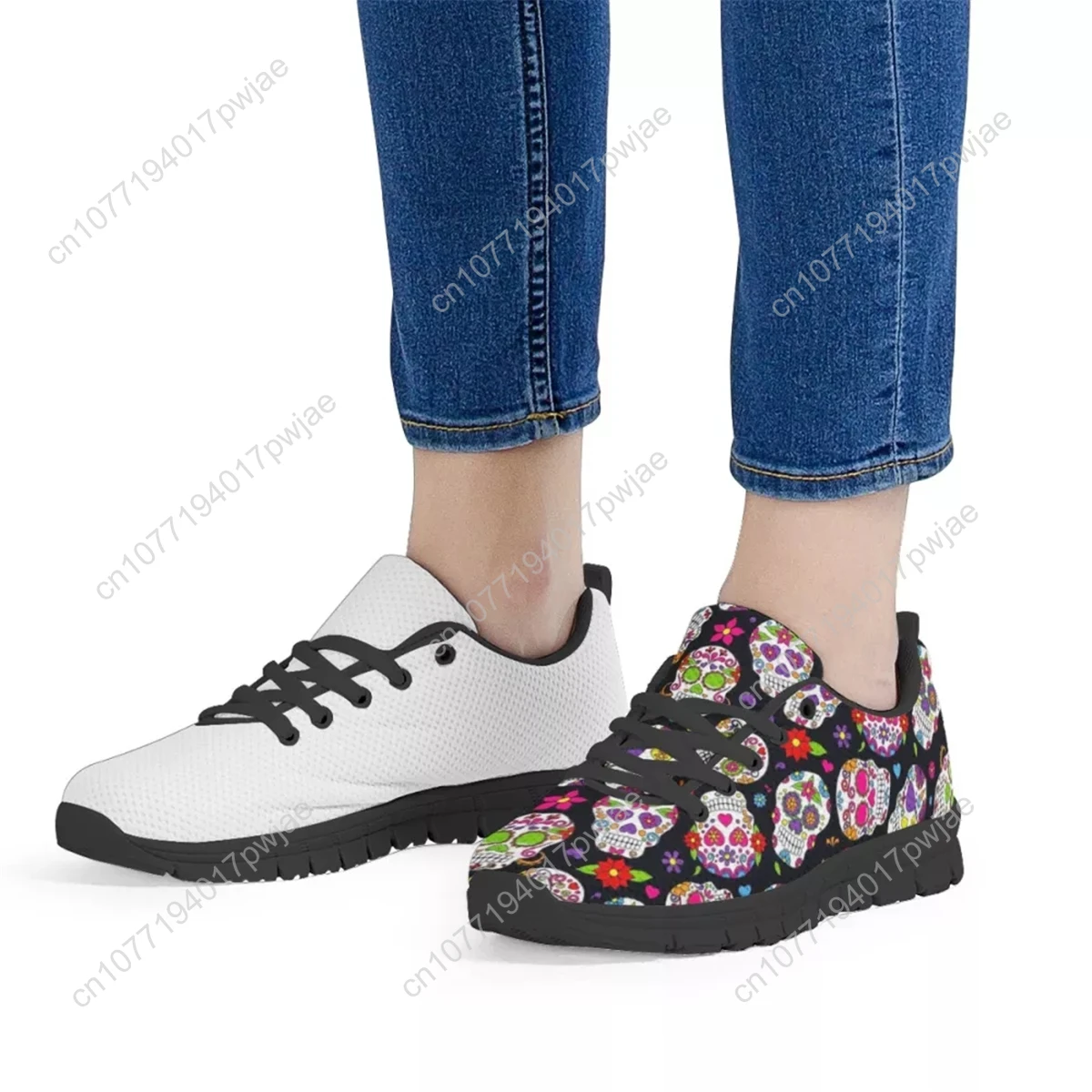 Autism Awareness Pattern Women Breathable Sneaker Shoes Comfortable Lacing Flat Shoes Summer Air Mesh Walking Shoe