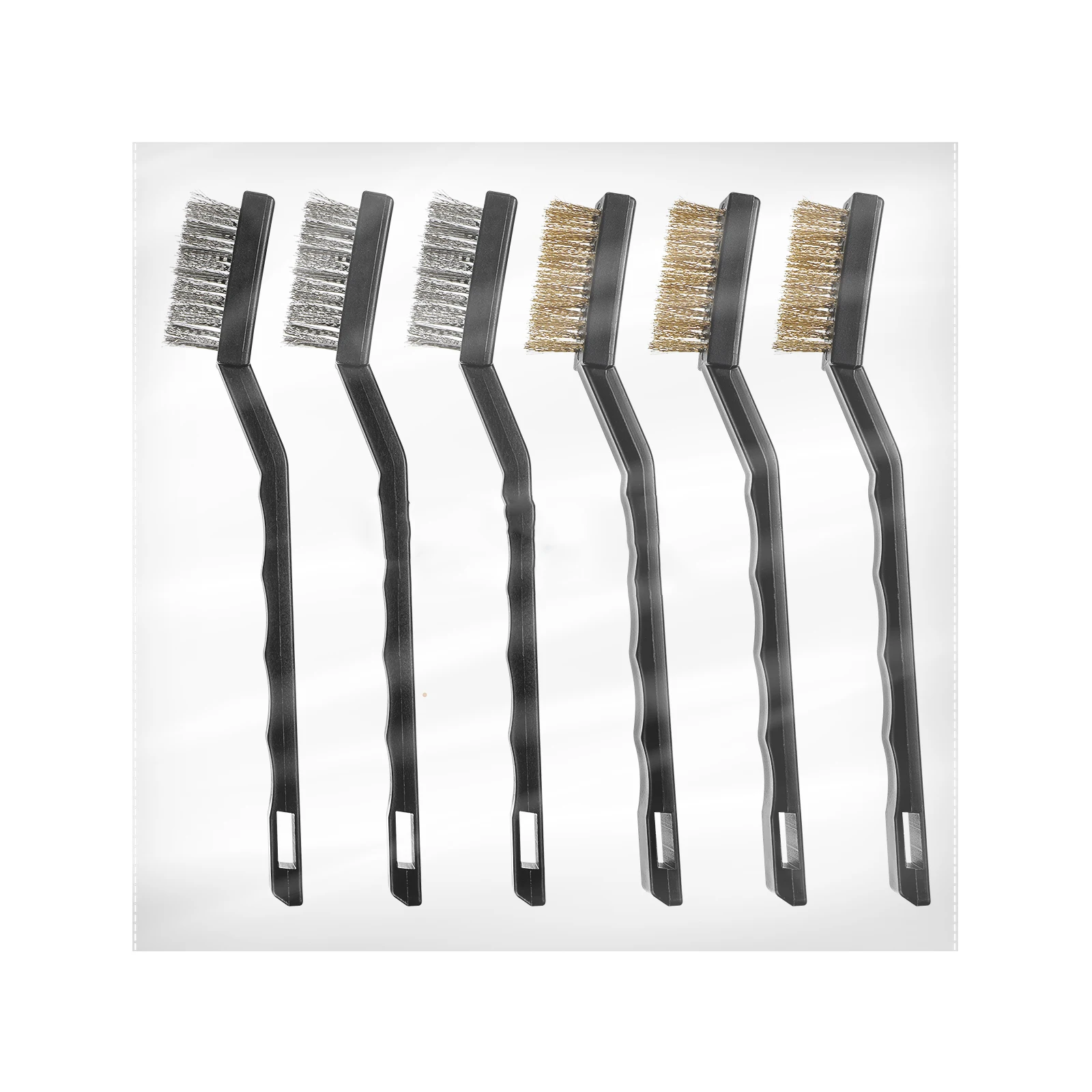 6pcs Industrial 18cm Long Handle Scratch Brush Brass Stainless Steel Wire Cleaning Tools Curved Home Use