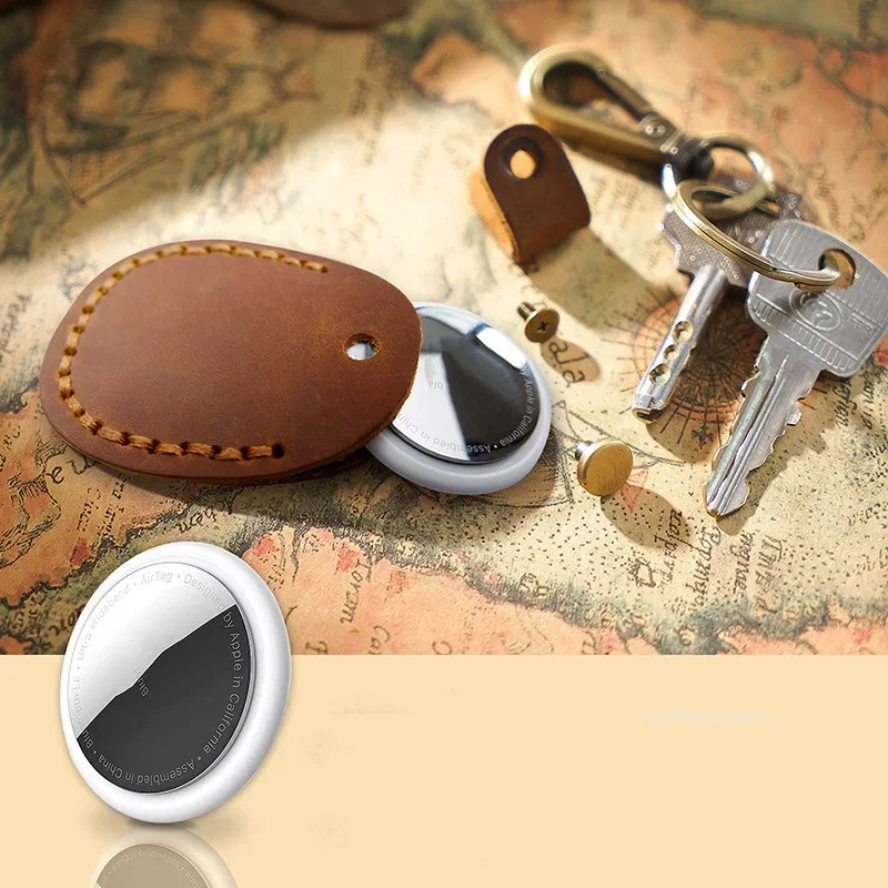 Retro Leather Keychain Keyring for Airtags Protective Case Suitable for Protective Case Anti-lost Tracker Locator Device