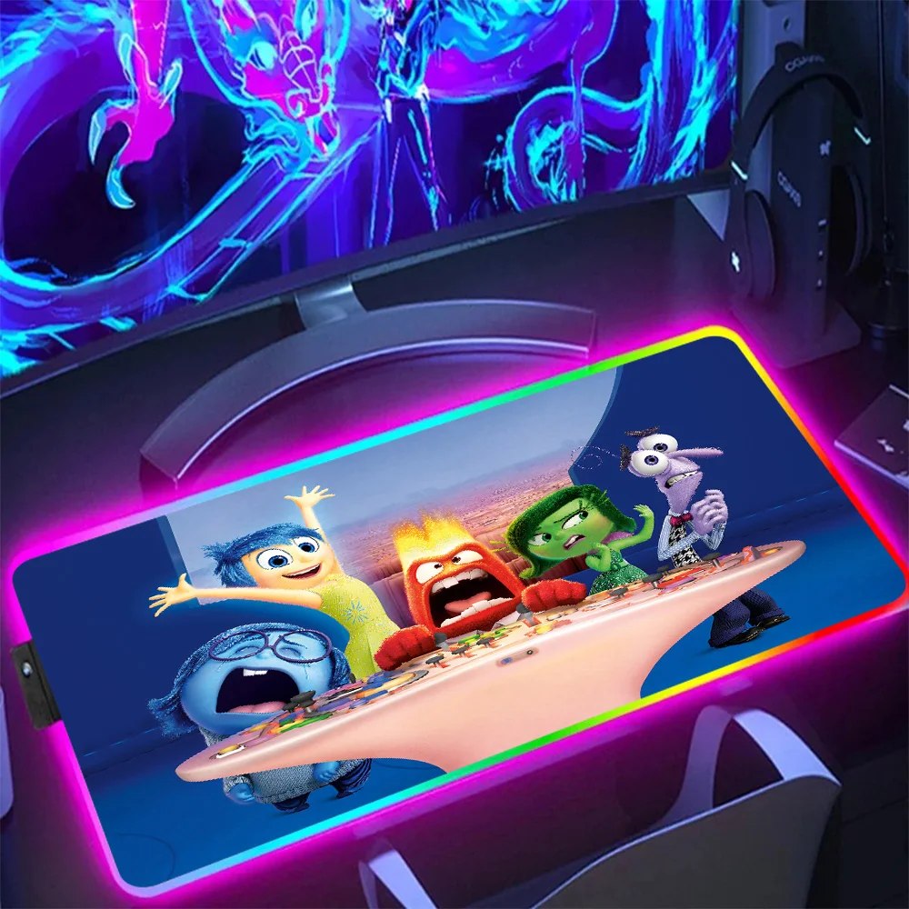 Inside Out 2 RGB Pc Gamer Keyboard Mouse Pad Mousepad LED Glowing Mouse Mats Rubber Gaming Computer Mausepad