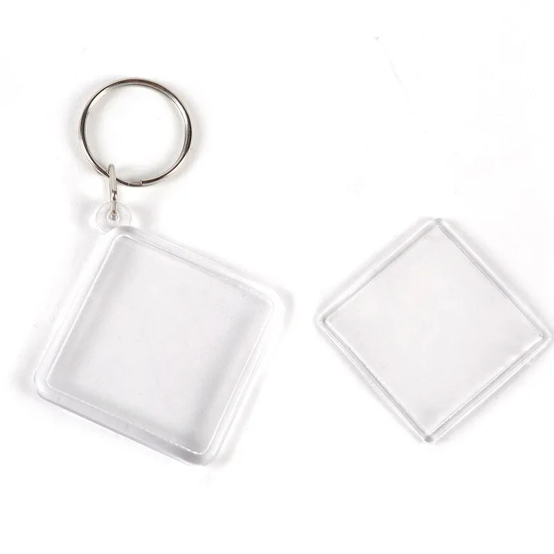 100pcs Acrylic Plastic Lozenge Split Ring Keychains White Passport Photo Keyholders Bulk Pack Key Rings for Organization