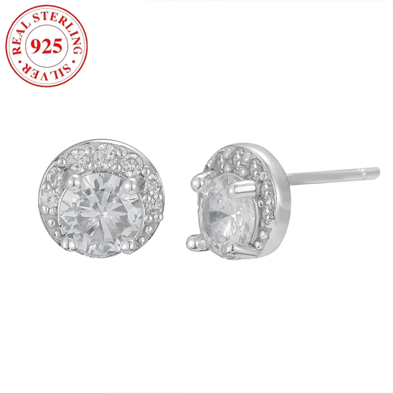 

925 Sterling Silver Round Sparkling Diamond Women's Earrings Hypoallergenic Suitable for Women's Holiday Gifts