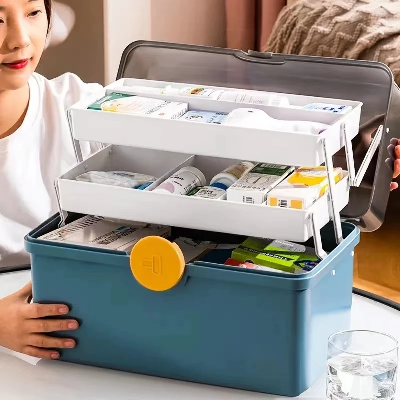 Large Capacity Family Medicine Organizer Box Portable First Aid Kit Medicine Storage Container Household Emergency Kit Boxes