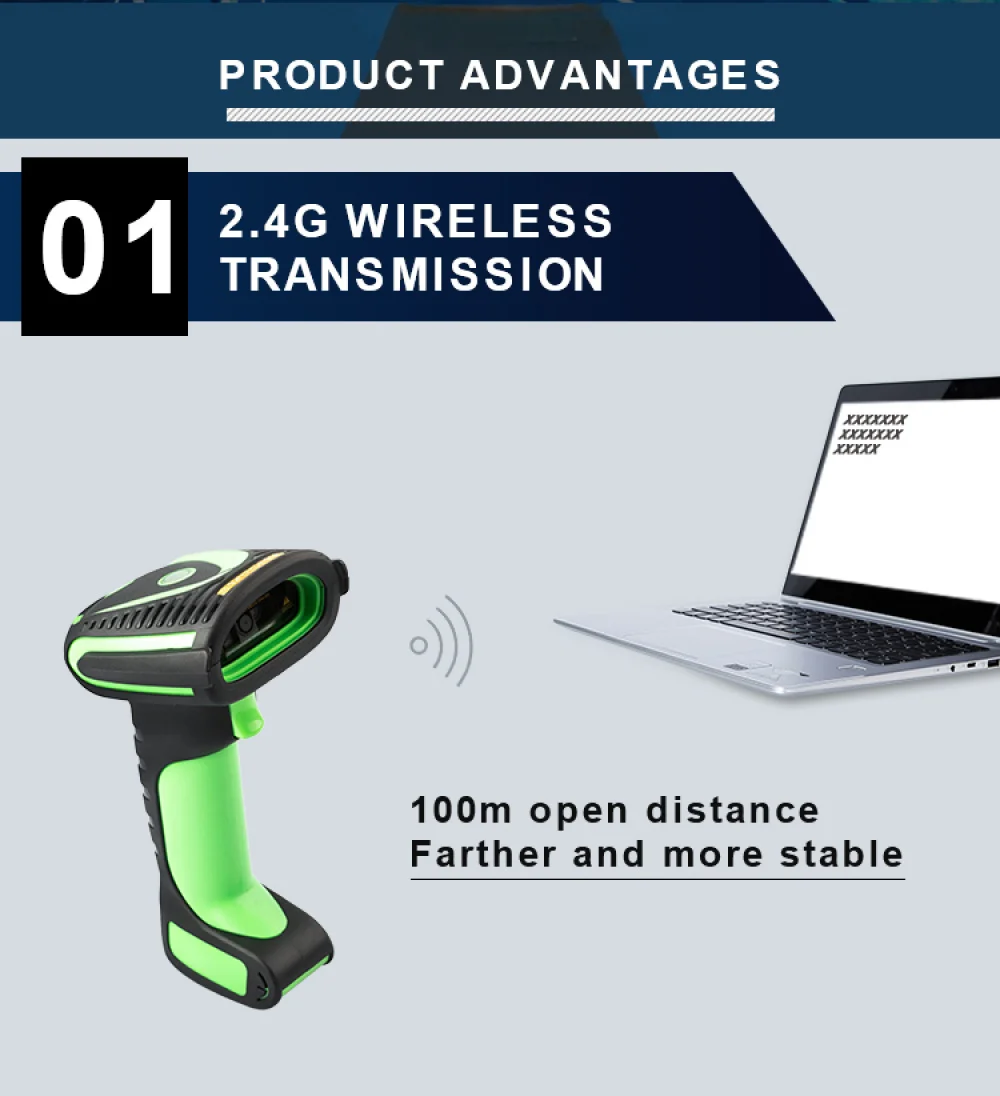 Беспроводной промышленный 2D-сканер штрих-кодов 2,4G IP65 DPM ударопрочный, дополнительная высокая производительность