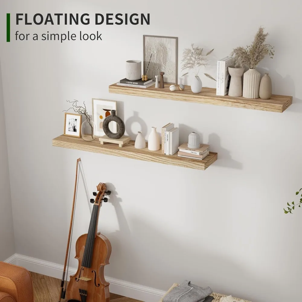 Floating Shelves, 36 Inch Wall Shelf Set of 2, Rustic Wood Shelves for Wall Storage, Fireplace Mantel