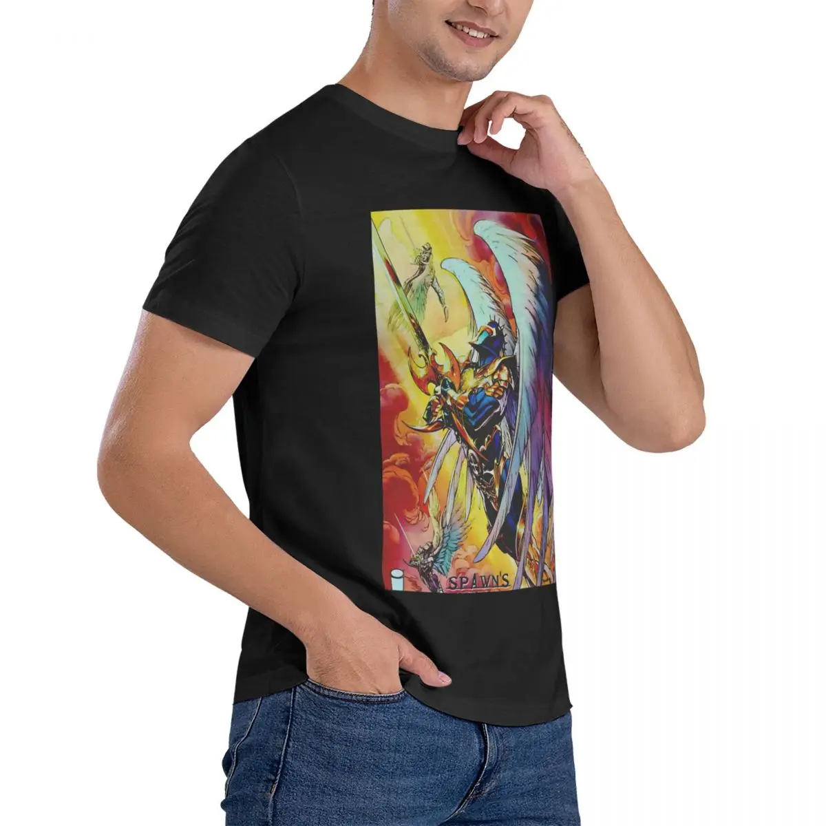 Novelty Spawn Angel T-Shirt Men O Neck Pure Cotton T Shirts Yu Gi Oh Short Sleeve Tee Shirt Original Tops