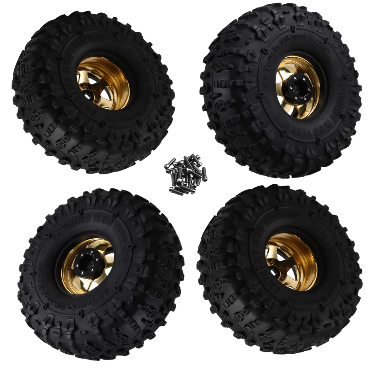 

Y34A 4 шт. 122 мм 1,9 дюйма, металлический обод колеса с замком, набор резиновых шин для 1/10 RC гусеничного автомобиля TRX4 D90 D110 Axial SCX10, желтый