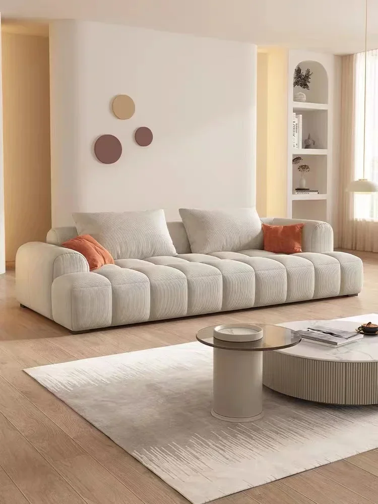 Italian style light extravagant milk style bean curd block straight row sofa network celebrity living room cloth simple design