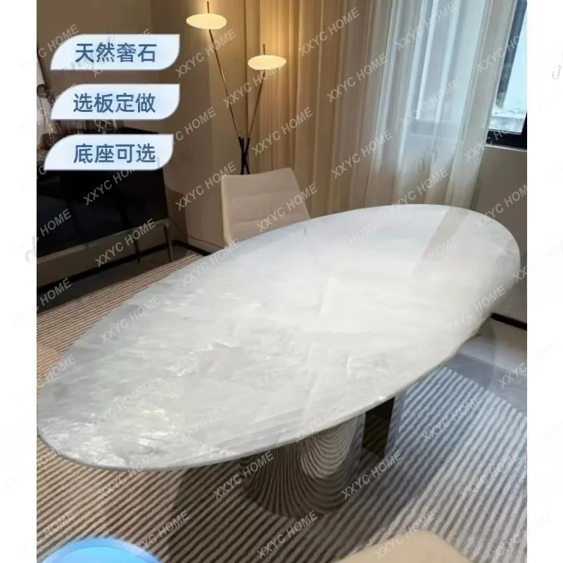 XXLiving room luxury stone dining table modern simple natural marble white ice jade dining table