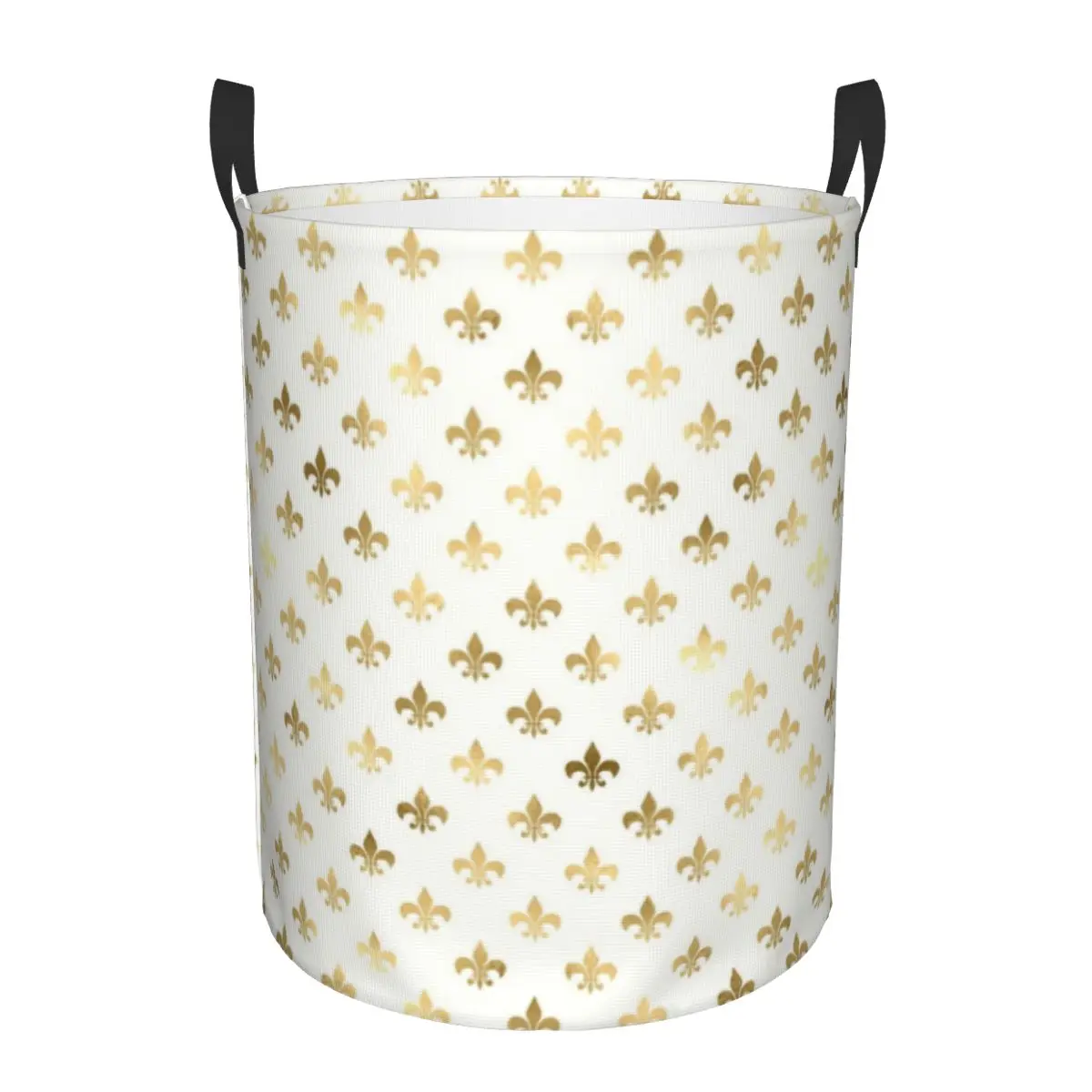 Custom Elegant Gold And White Fleur De Lis Pattern Laundry Basket Foldable Clothes Storage Bin Lily Flower Baby Hamper