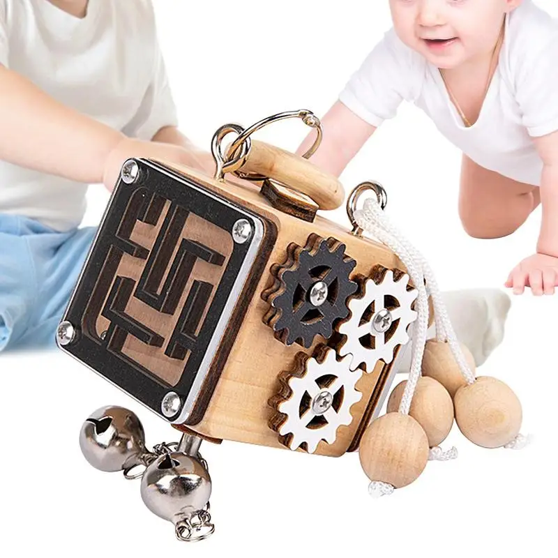 Kids Learning Cube Wooden Activity Cube Toys Educational Board Sensory Toy Interactive Block Fidget Toy For Kids Aged 1-3 Years