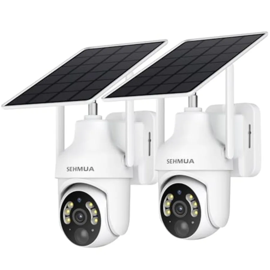 2K Solar Security Cameras Wireless Outdoor, 2 Pack 360° View Pan/Tilt WiFi Security Camera Outside with Color Night Vision, Eas
