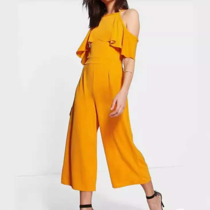 

New Autumn Women's Retro Ruffle-edged High-waisted Wide-leg Casual Loose Jumpsuits