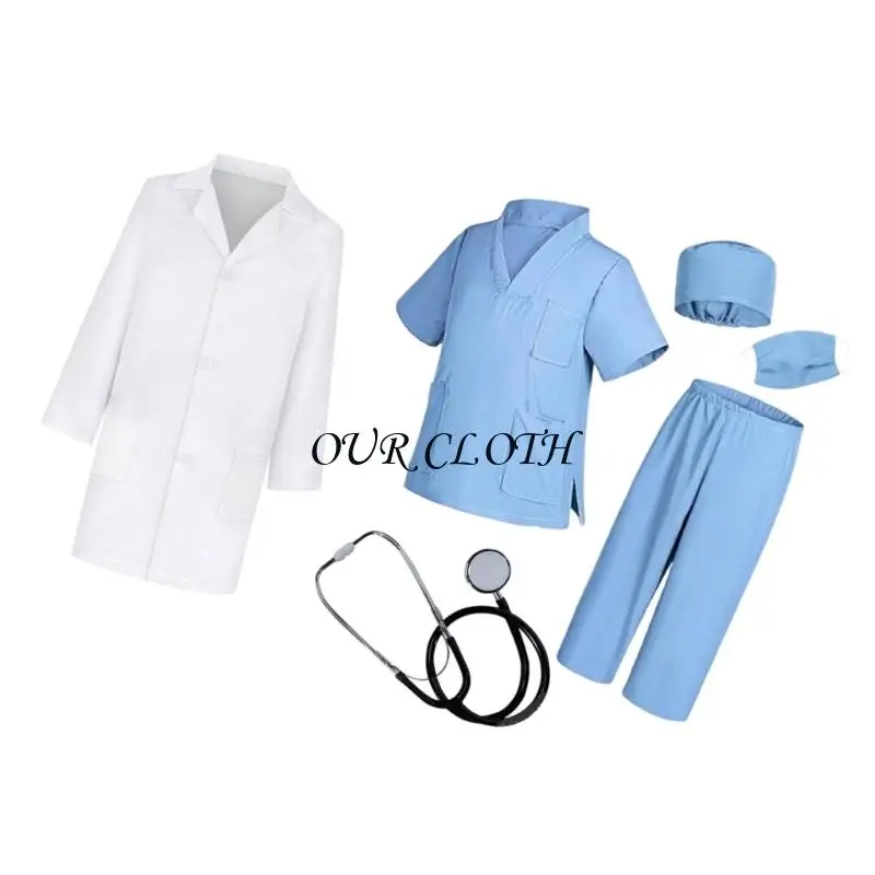 Dziecięcy lekarz do odgrywania ról kostium 6-częściowy zestaw z miękkiej bawełny strój do odgrywania ról wiele kolorów
