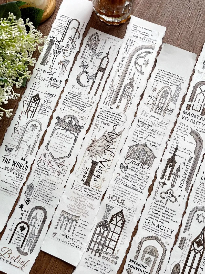 

Винтажный фон с архитектурой, английские слова, ПЭТ-лента васи, принадлежности для рукоделия, сделай сам, скрапбукинг, изготовление карт, Декор, план, наклейка