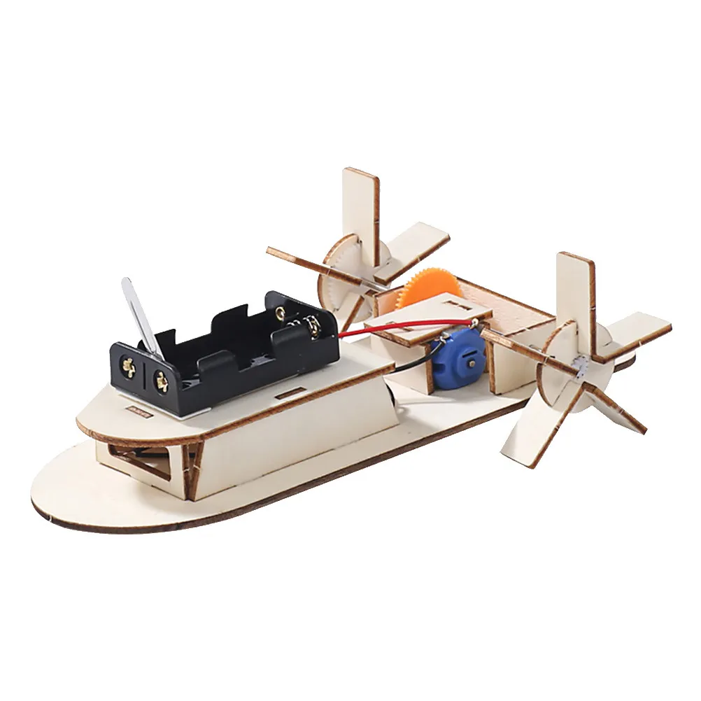 2 Piezas de Barco Eléctrico de Madera, Rompecabezas de Ensamblaje DIY Hecho a Mano, Kit de Experimentos Creativos Educativos para Niños
