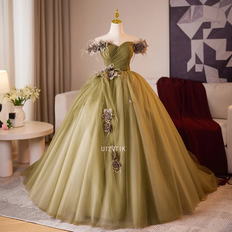 

Off-Shoulder 15 Quinceanera Dress Women Lace Appliques Beads Big Butterfly Lacing Up Ball Gown Birthday Party Dress Customized