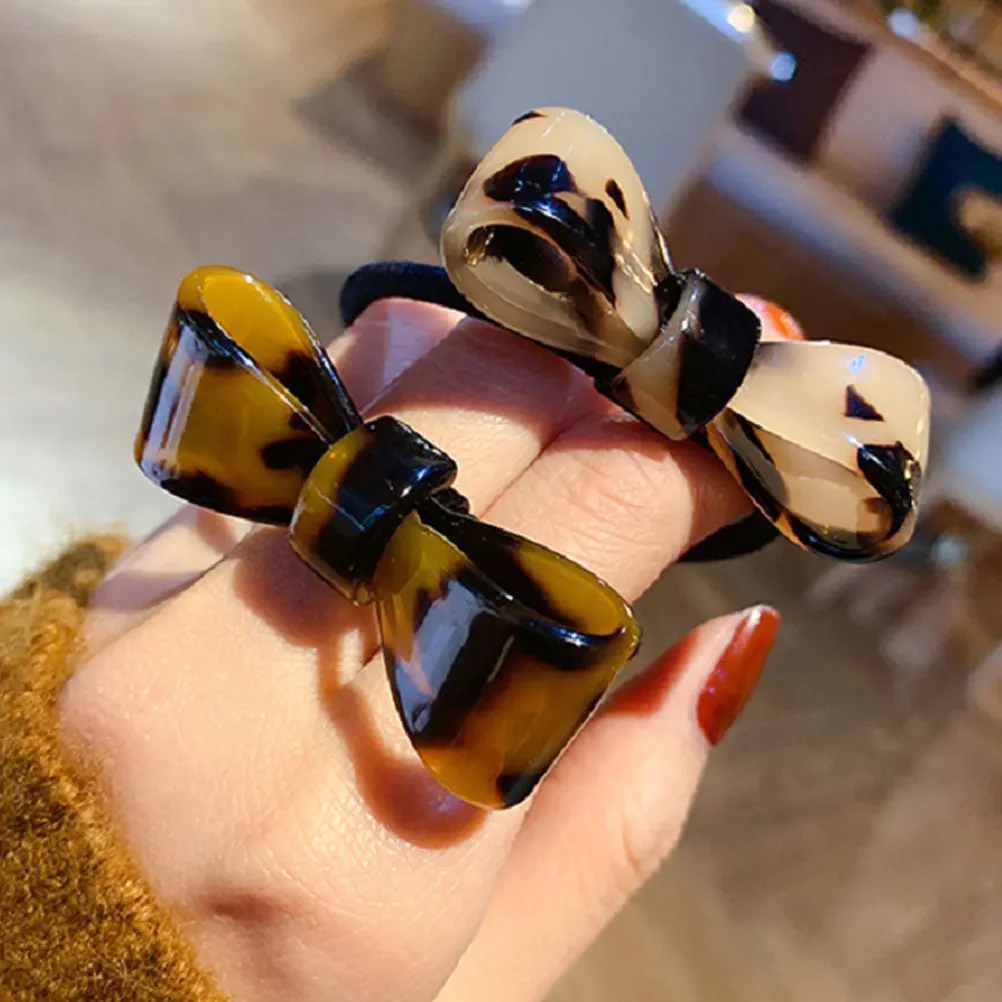 

2pcs Rings For Women Leopard Print Bowknot Hair Ties Durable Ponytail Holders Stylish Hair Accessories Easy Match Daily Wear