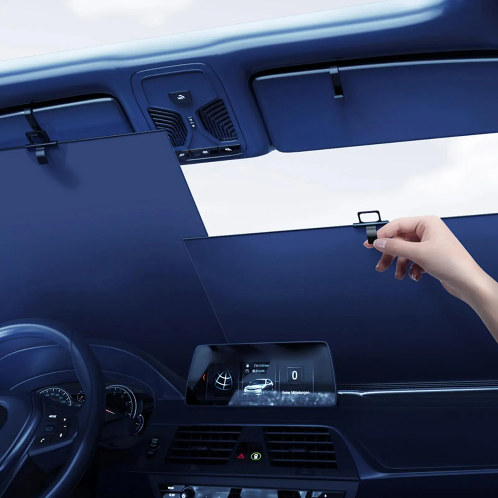 Automatic Retractable Car Sunshade Oxford Cloth Sun Shade Front Windshield Car Sun Visor Auto Outdoor Accessories
