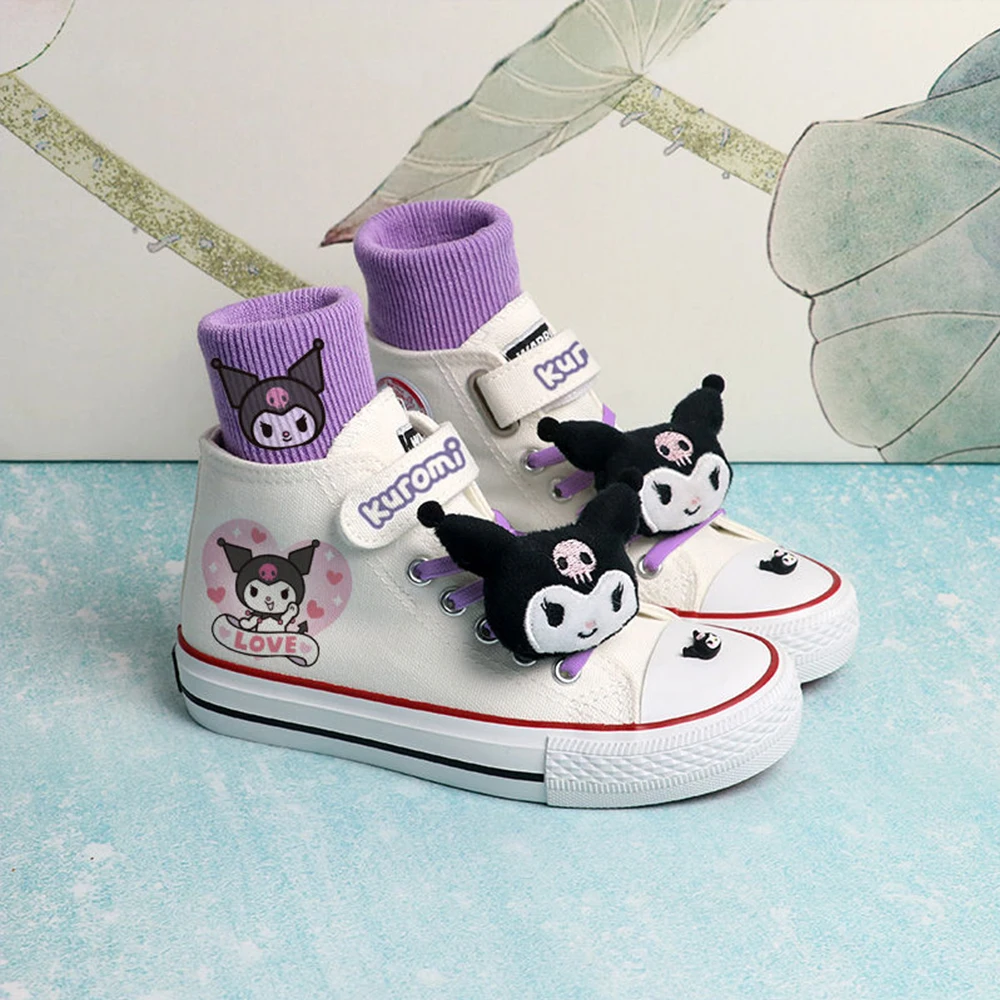 Anime Kids Canvas Shoes Saniros Kuromi Kawaii Girl Boys High-Quality Canvas Non-Slip Soft Sole Light Shoes Sports Shoe Student