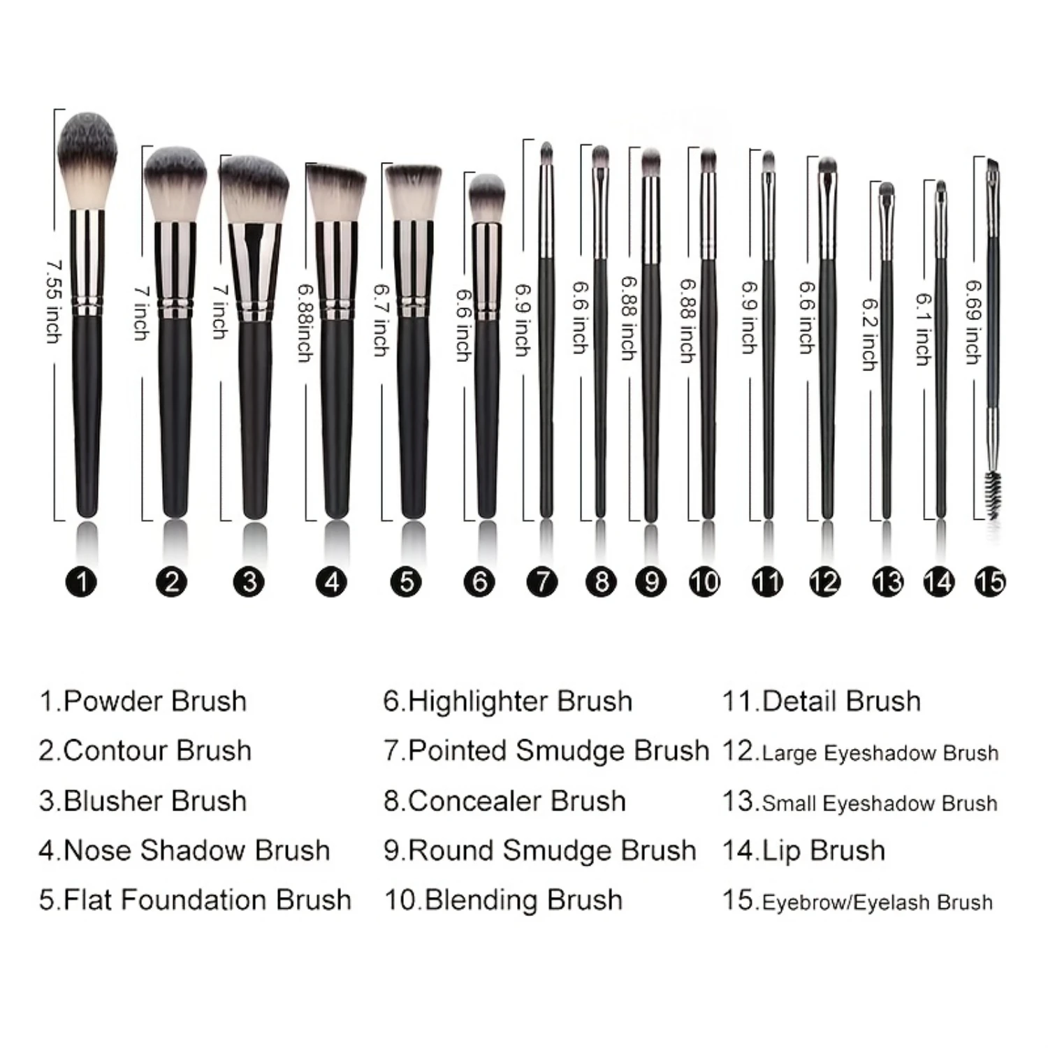 ชุดแปรงแต่งหน้ามืออาชีพ 15 ชิ้นพร้อมผมสังเคราะห์นุ่มและซองหนัง PU