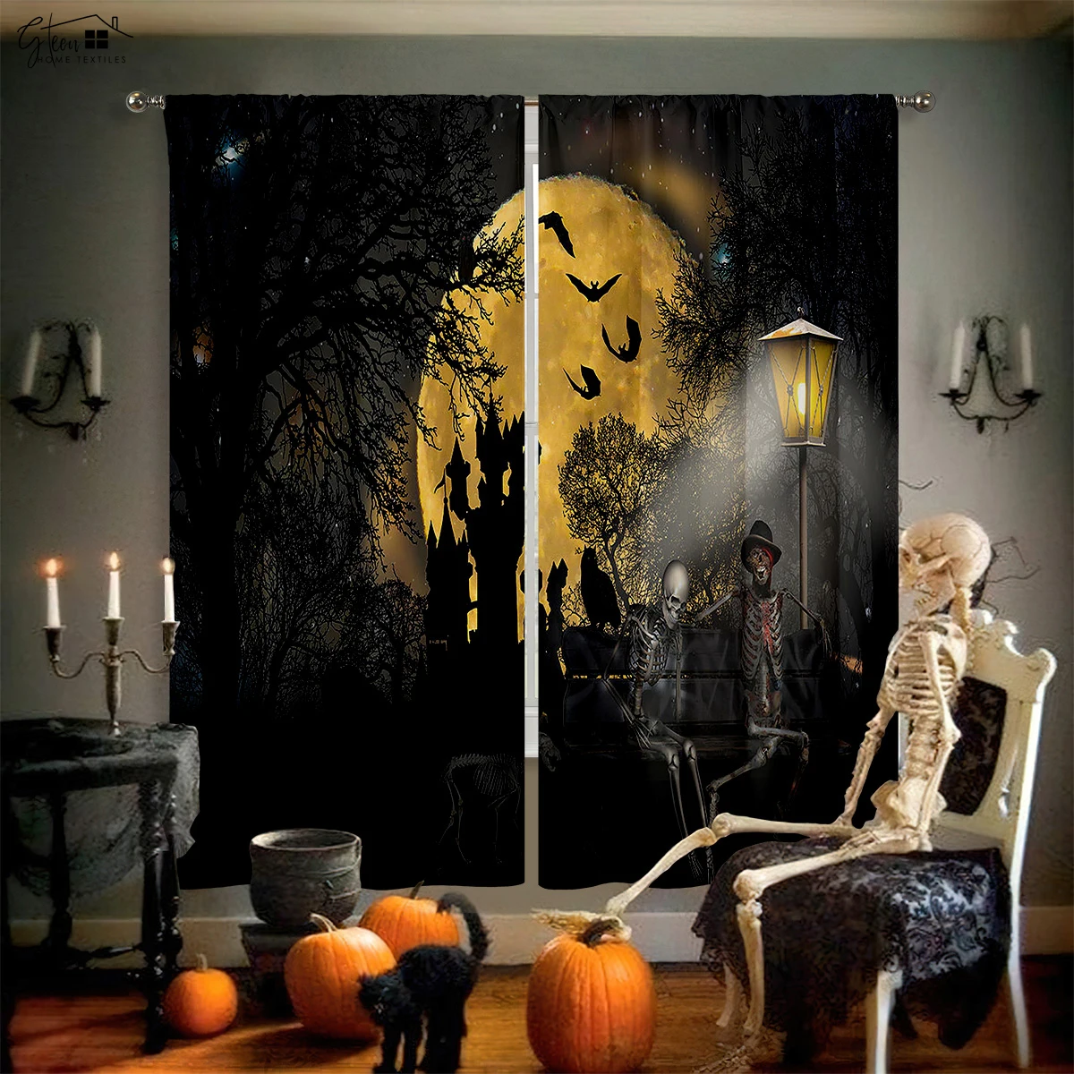 2 Pack Halloween Decorative Curtains Horror Pumpkin Witch Cartoon Printed Curtains Holiday Party Decorations Kids Gifts