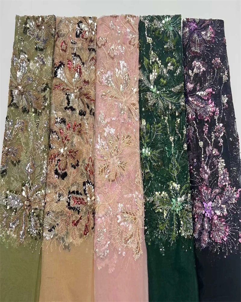 Luxuriöser afrikanischer nigerianischer hochwertiger Mesh-Netz-Spitzenstoff mit Pailletten, Perlen, französischer Tüll für Damen-Partykleider zum Nähen