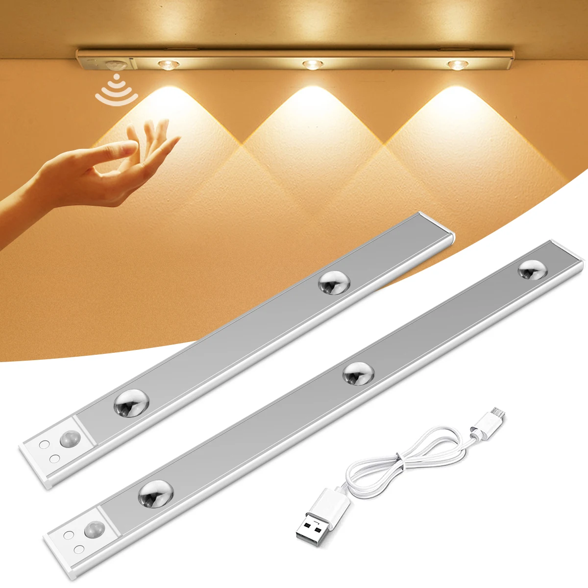 Bathroom Kitchen Closet Night Light PIR Motion Sensor Spotlight LED Bar USB Rechargeable Magnet Night Lamp for Home Decor