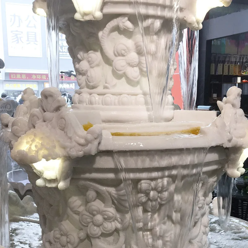 Large fountain, flowing water courtyard, fish pond decoration, hotel lobby courtyard